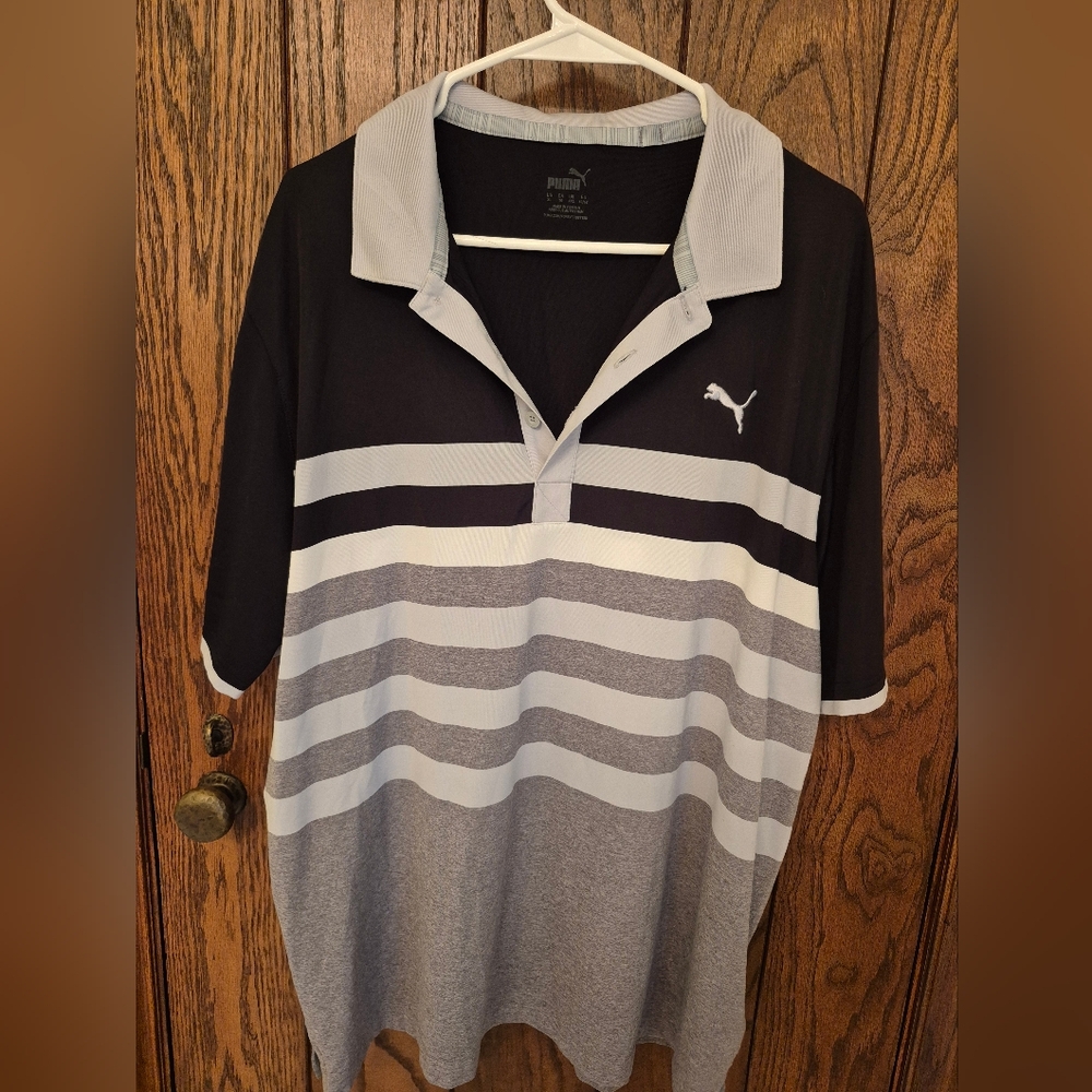 Puma Men's Golf Polo Shirt in Black and Gray Stripes